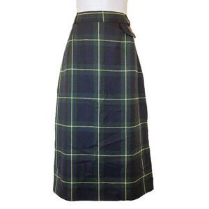 Wool Plaid Pencil Skirt Navy/Green Tartan Vintage Nygard Collection 29" Waist